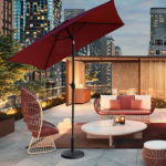 6.5 Ft Outdoor Patio Market Umbrella with Base - Red