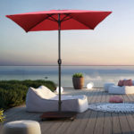6.5 Ft Square Red Patio Umbrella and Market Umbrella with Tilt and Crank