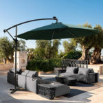 9.5 Ft Offset Cantilever Hanging Patio Umbrella with Solar LED Light- GREEN