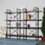4-Tier and 8-Open Wider Metal Frame and Industrial Wood Etagere Bookcase